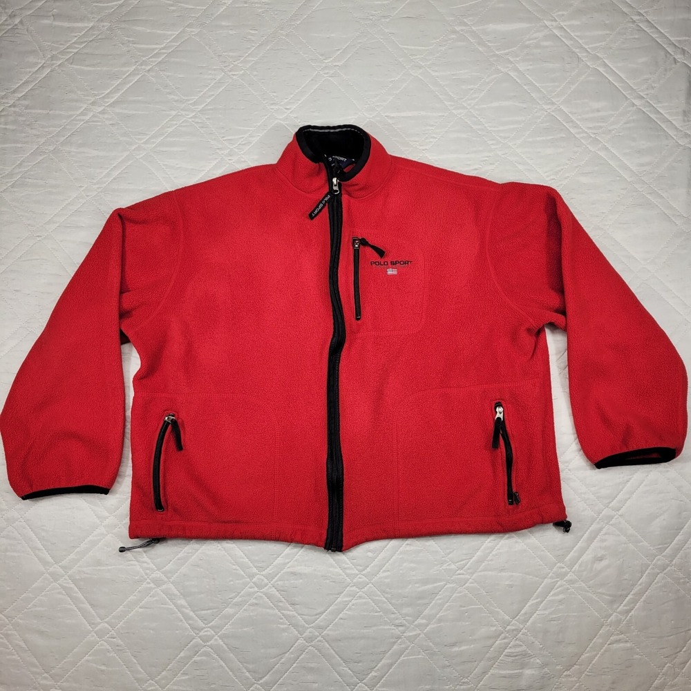Polo Sport Ralph Lauren red full zip fleece jacket men's‎ XL made in the USA